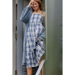 Anthropologie Blue and White Plaid Midi Dress